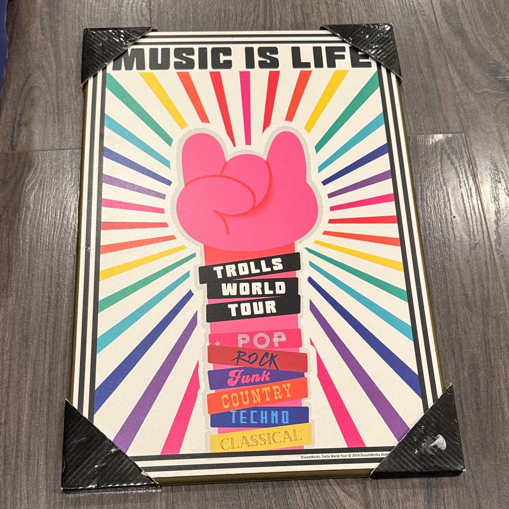 NWT trolls Music Is Life Poster with Pink Hand Design 7:31
